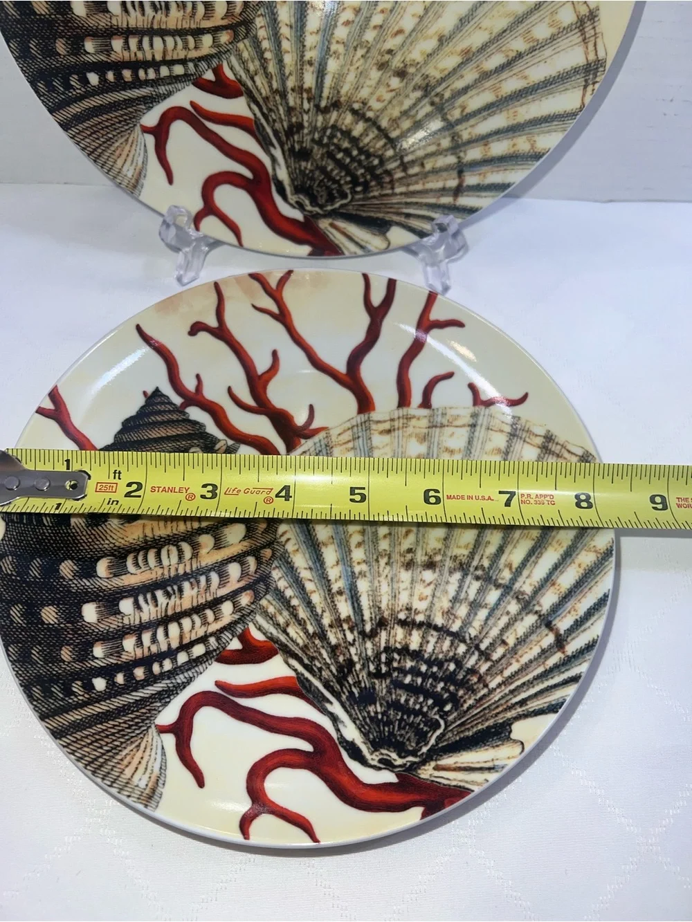 🔥🔥🔥 Pottery Barn Coastal Curiosity Salad/Dessert Plates Red Coral Seashells Set